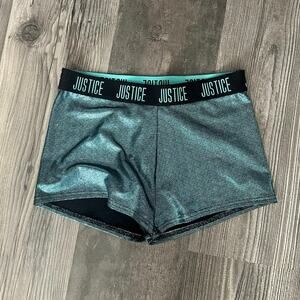 justice teal blue green and black activewear spandex shorts